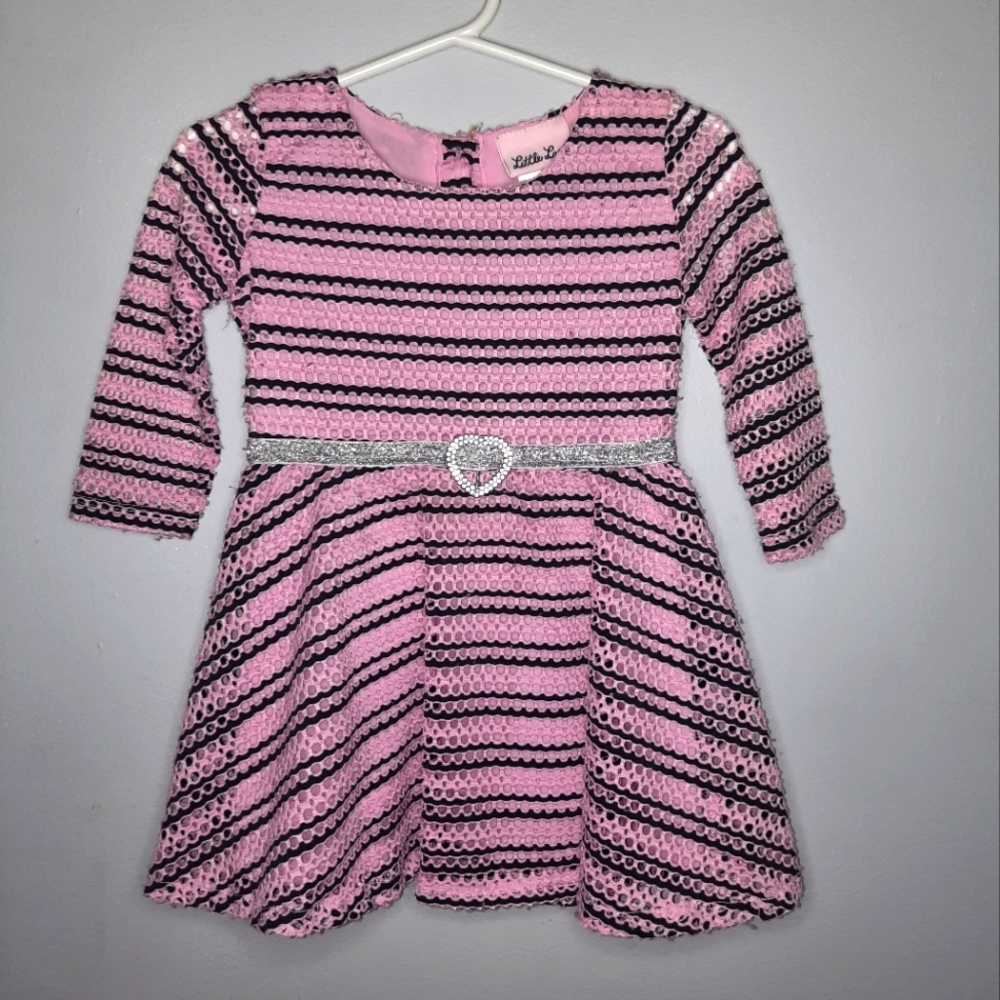 Little Lass | Pink & Black Mesh Dress 18m